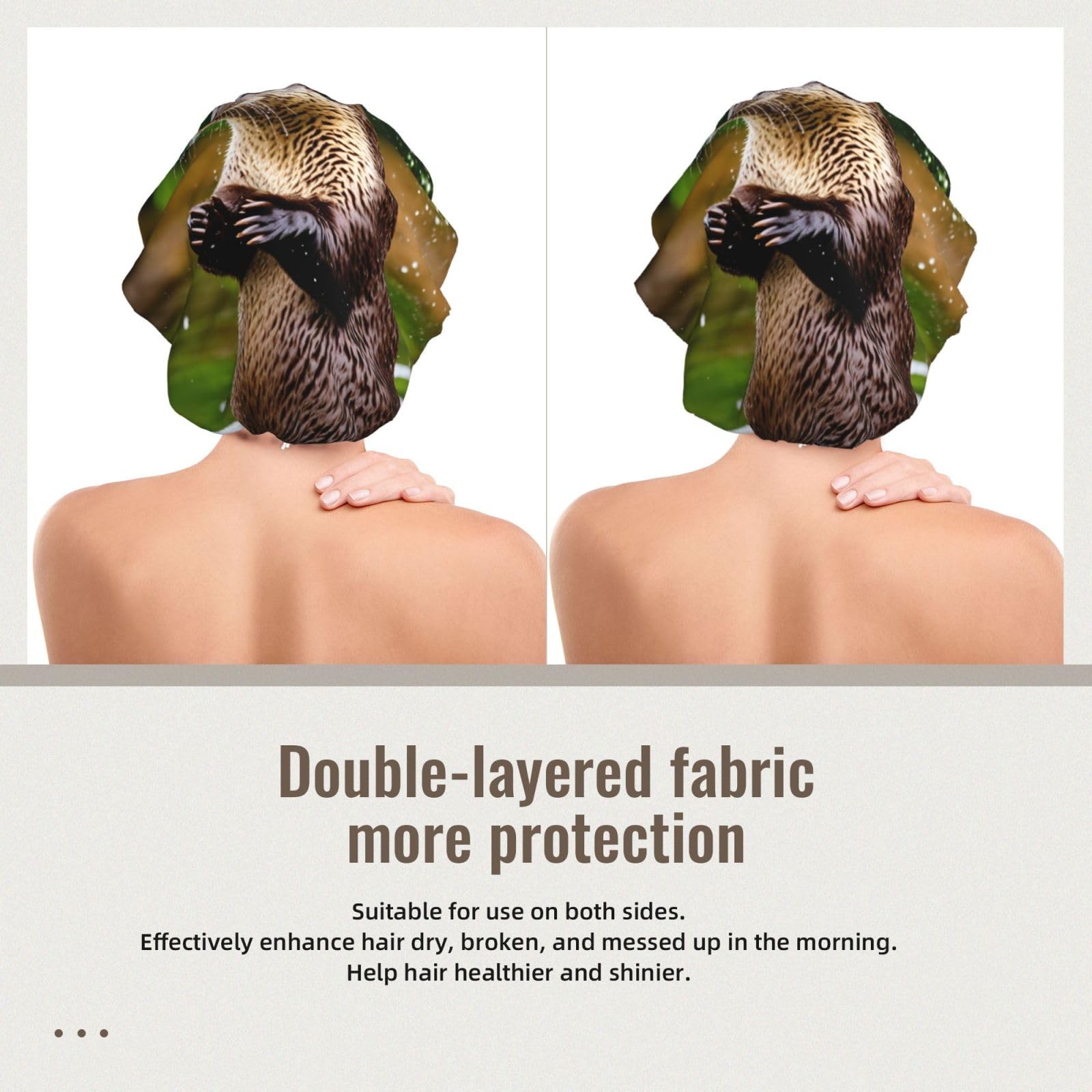 Double Layer Reversible Hair Wrap Satin Sleep Animal Cute Brown Otters Cap Bonnet for Braid Curly Hair Satin Bonnet