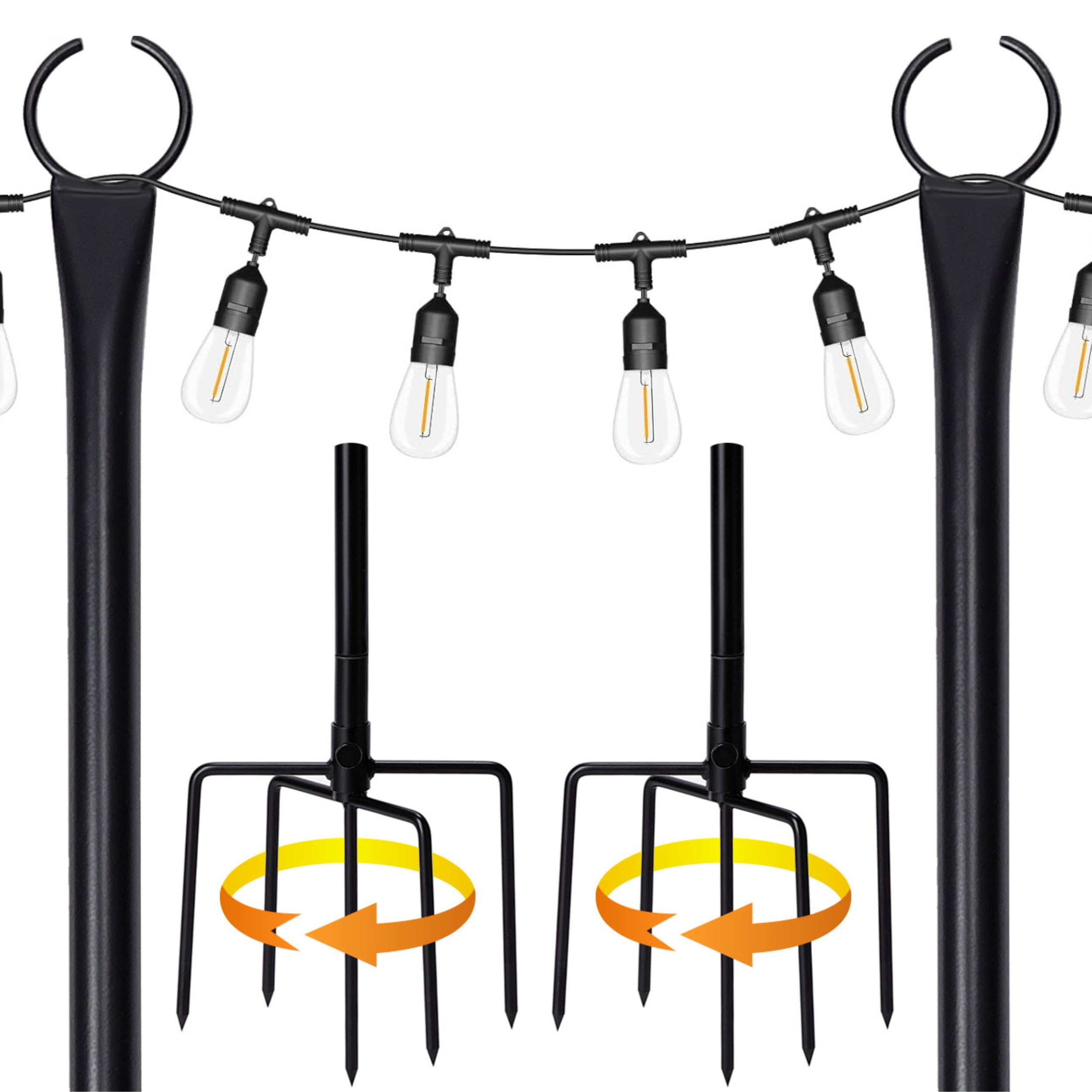 BIRDROCK HOME Lot de 2 poteaux pour guirlandes lumineuses d'extérieur – Résistants aux intempéries, durables, faciles à installer, poteaux robustes pour jardin, terrasse et arrière-cour – 3 m, noir
