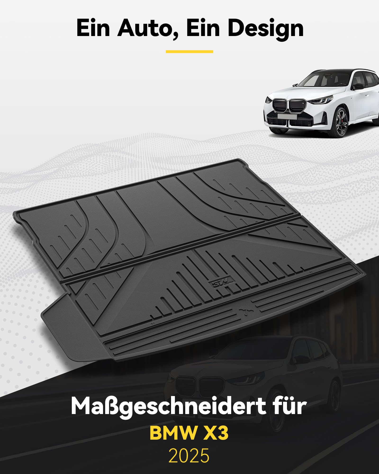 3W Kofferraumwanne für BMW X3 G45 2025 2026, Nicht für Plug-in Hybrid und iX3, Thorex™ Allwetter Kofferraum Schutzmatte für X3 G45 Auto Kofferraumschutzmatte Zubehör, Schwarz Antirutschmatten