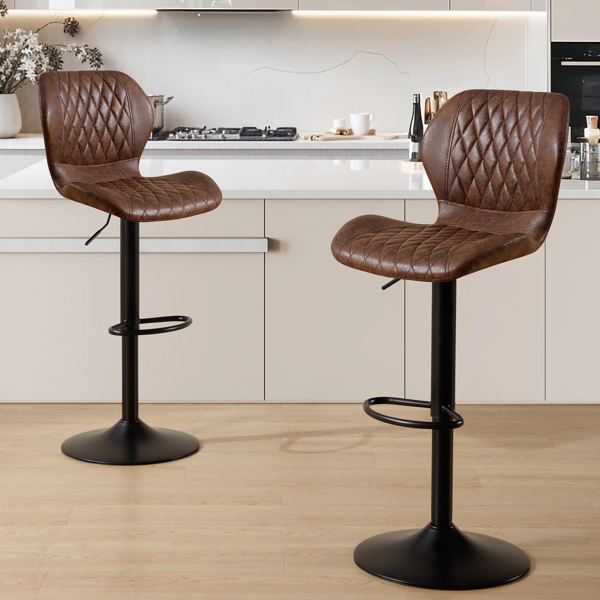 Barhocker,Bar Stühle mit Lehne, 360°Drehstuhl Küchenstuhl, Höhenverstellbar, PU-Kunstleder, für Esszimmer Heimbar Kücheninsel (Brown, 1 PCS)