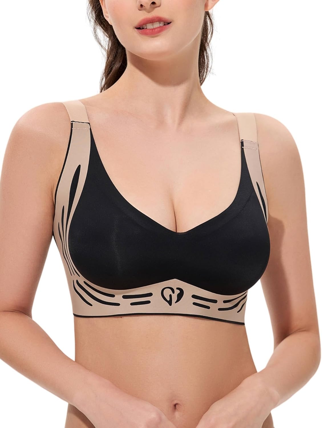 Bras for Women No Underwire, Womens Push Up Bras Wireless, Comfortable Bra Supportive Bralettes Plunge Seamless Bra, Black 2XL