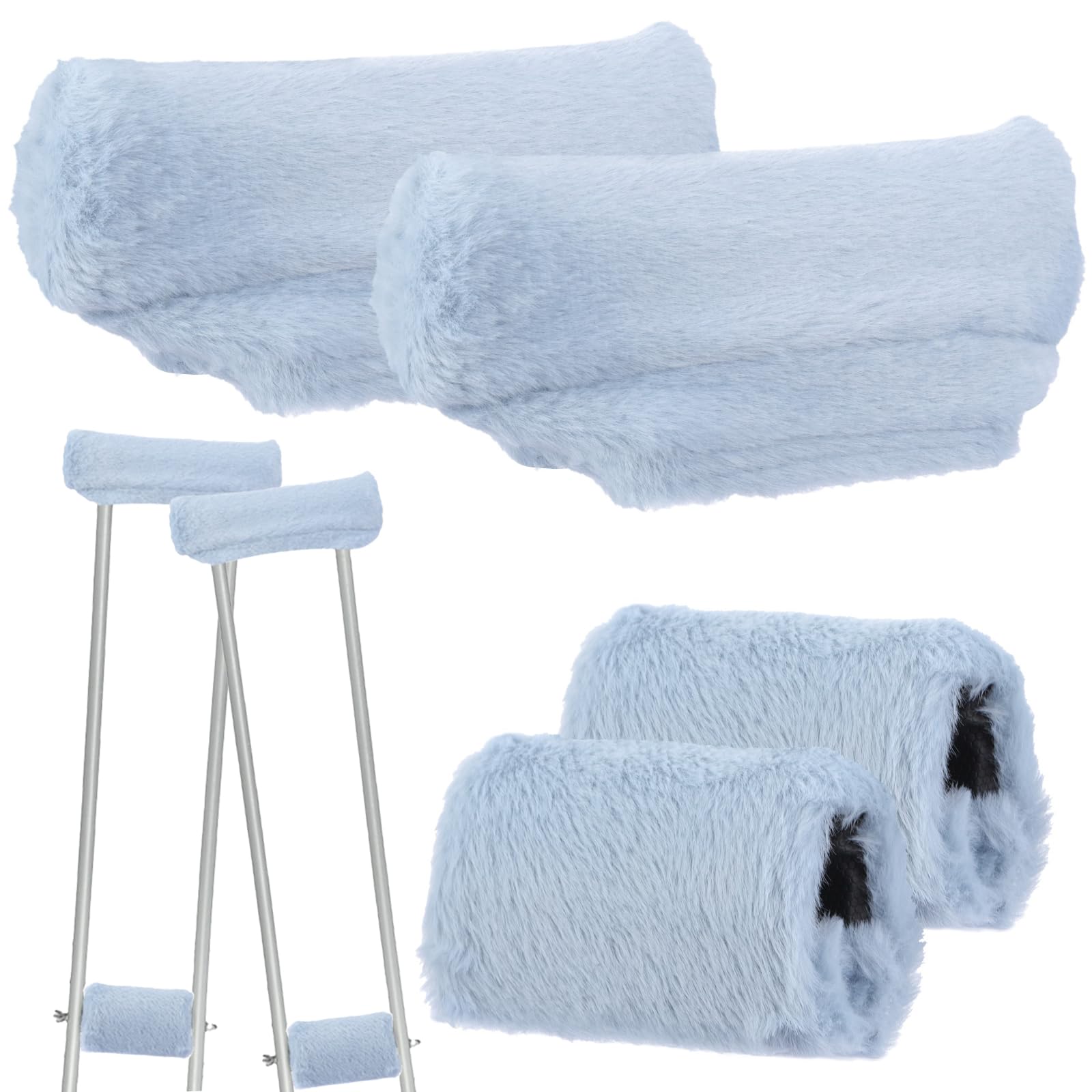 Threlaco Crutches Padding Universal Crutch Pads for Armpits and Hand Grips Faux Fur Padding for Underarm Soft Fluffy Crutch Pads Underarm Crutches Covers Set Accessories for Armpits(Blue)
