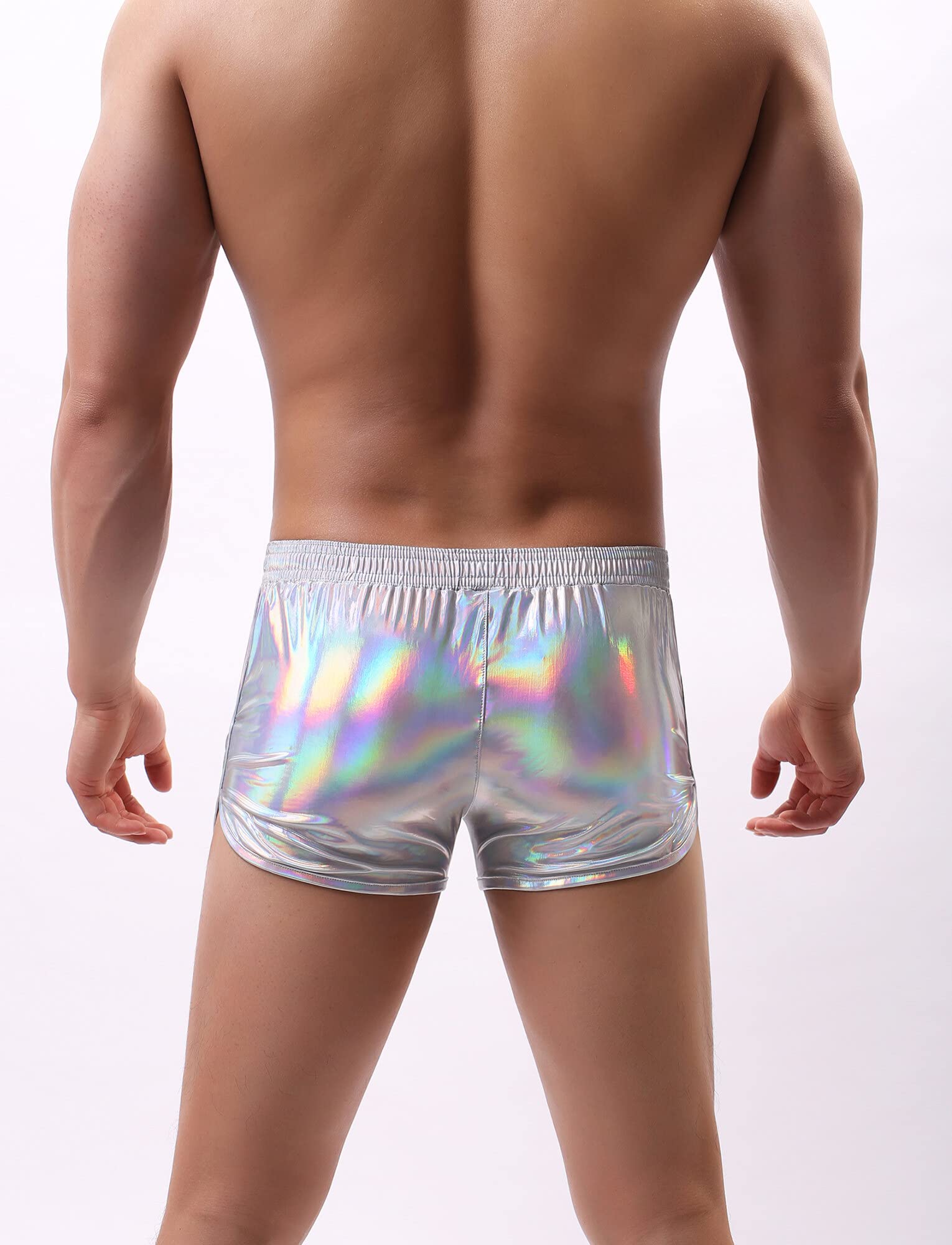 Panegy Glänzende Metallic-Shorts für Herren, Bühnen-Clubwear, holografische Bade-Boxershorts, Badehose, Hotpants, Bikini, Badeanzug, Unterhose