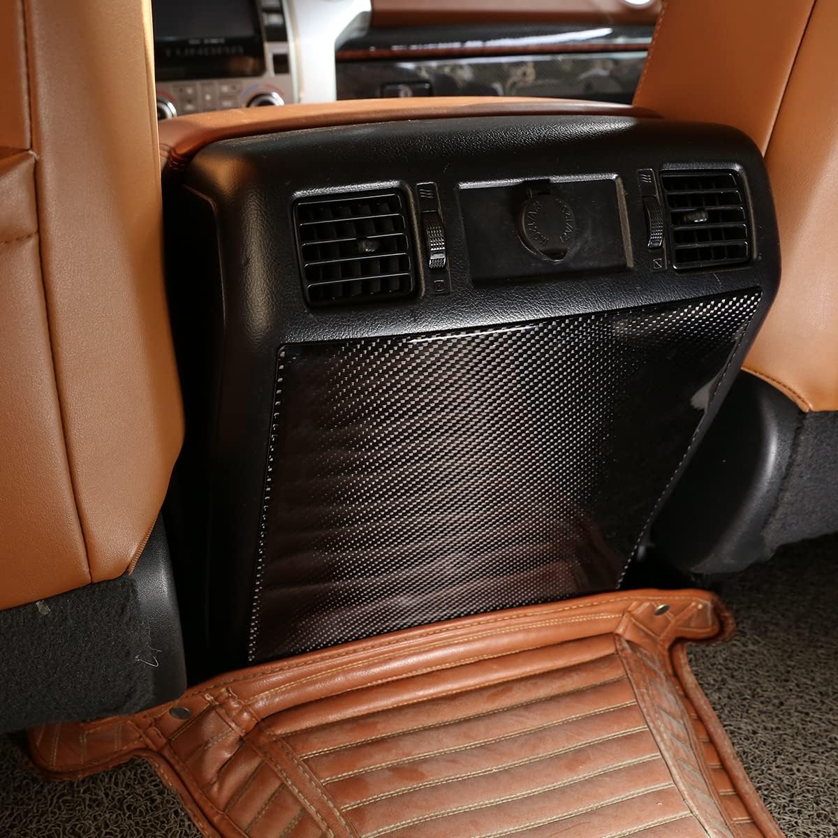 LLKUANG Soft Carbon Fiber Car Armrest Box Rear Air Outlet Prevent Kick Cover Panel 3D Sticker for Toyota Tundra 2014 2015 2016 2017 2018