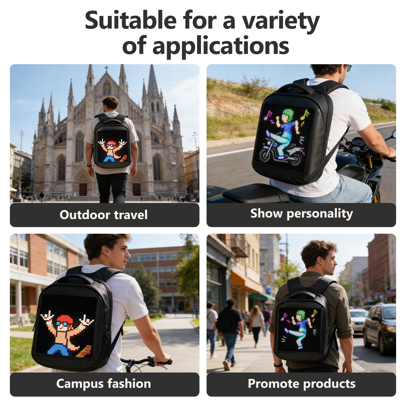 LED Mochila con Control Mediante Aplicación, Mochila Portatil avc Cubierta Impermeable, Pantalla Digital Programable, Alimentada por USB, Ligera y Duradera Mochila Trabajo para Hombres y Mujeres