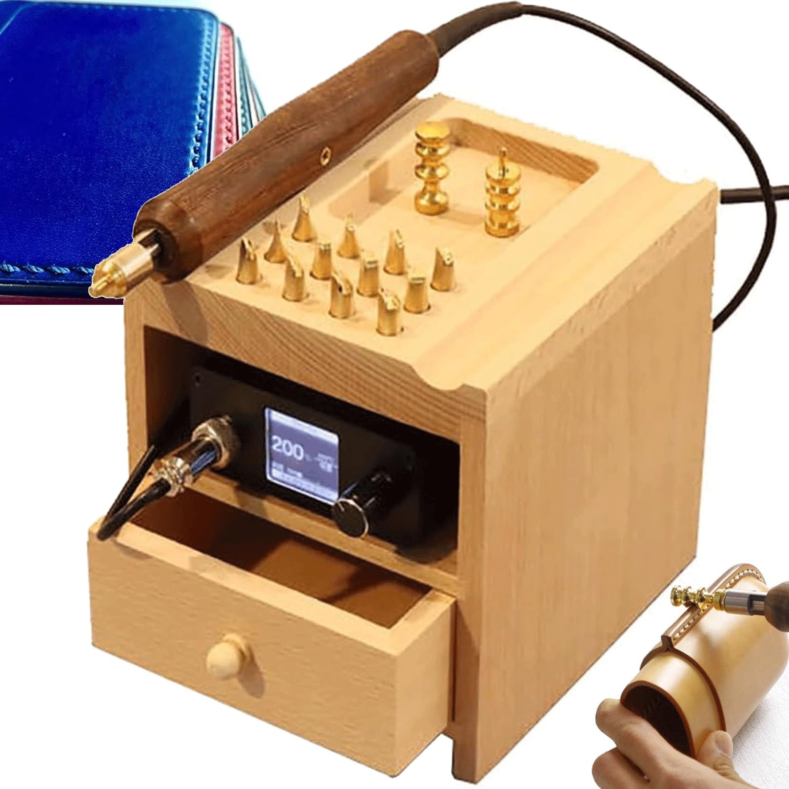 YXZYFPP Electric Leather Heat Edge Creaser Machine, Leather Sealing Stamping Heater, Leather Heating Press Tool, Hand-held Leather Trimming Machine with 14 Pcs Heads