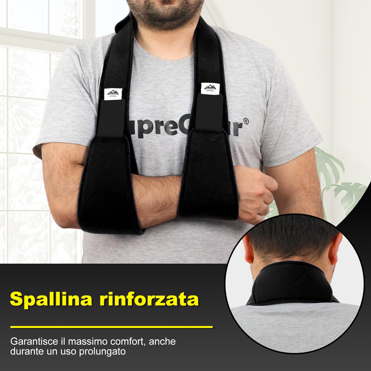 supregear Supporto Braccio Immobilizzatore Spalla, Tutore Leggero e Confortevole per Spalla Infortunata, Frattura, Lussazione, Distorsione, Sinistra/Destra, Uomo Donna, Nero