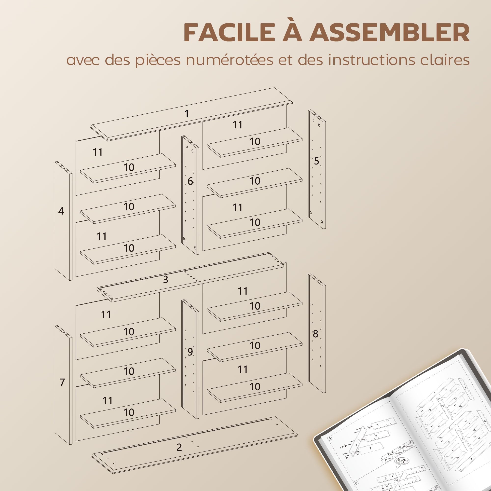 HOMCOM CD- und DVD-Aufbewahrung, Multimedia-Aufbewahrung, max. 720 CD/396 DVDs und Blu-Rays, 16 Fächer und 12 verstellbare Einlegeböden, für Wohnzimmer, Schlafzimmer, 106,5 x 24 x 126,3 cm, Braun