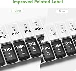 Opret Weekly Pill Organiser, Small Pill Box 7 Day 2 Times a Day for AM PM, Portable Travel Tablet Organiser with 14 Removable Compartments, for Vitamins Supplements Medication (Black & White)