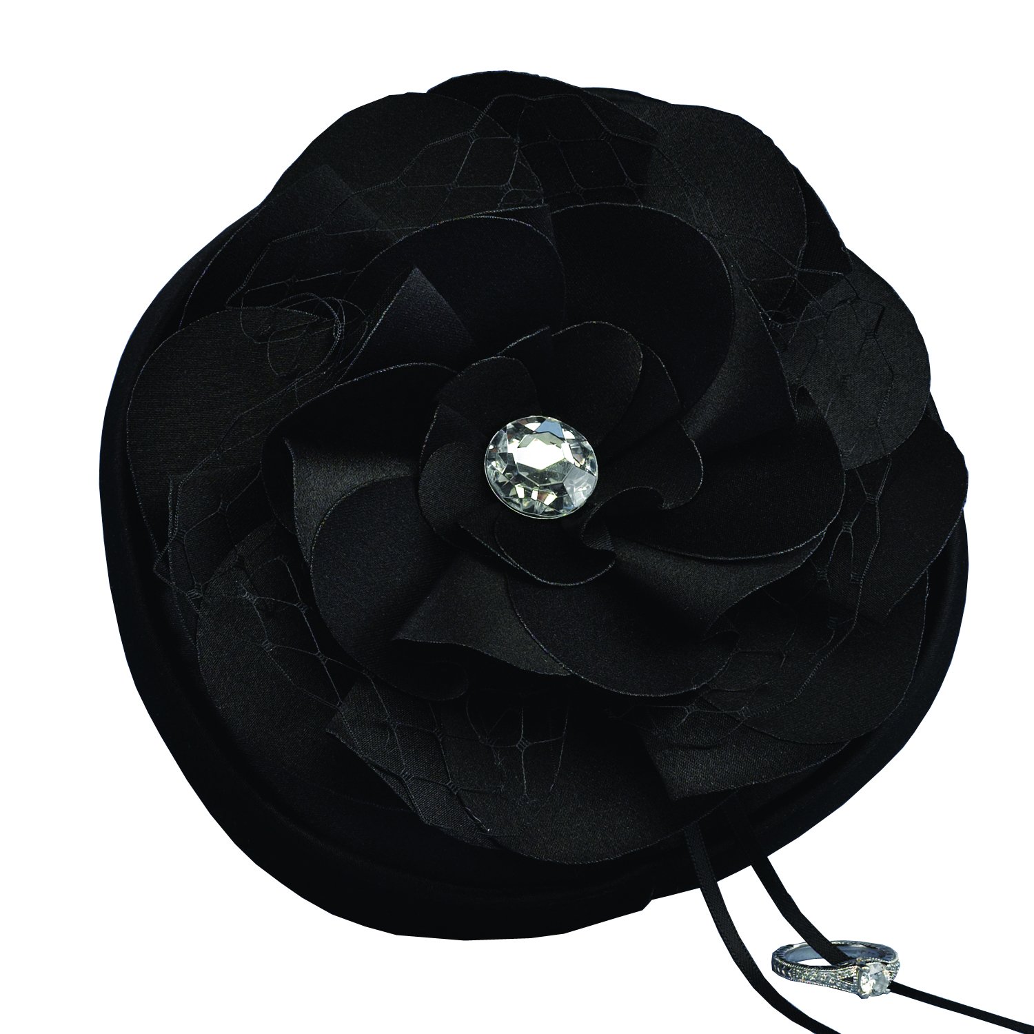 Hortense B. Hewitt Wedding Accessories Floral Fantasy Petite Ring Pillow, Black