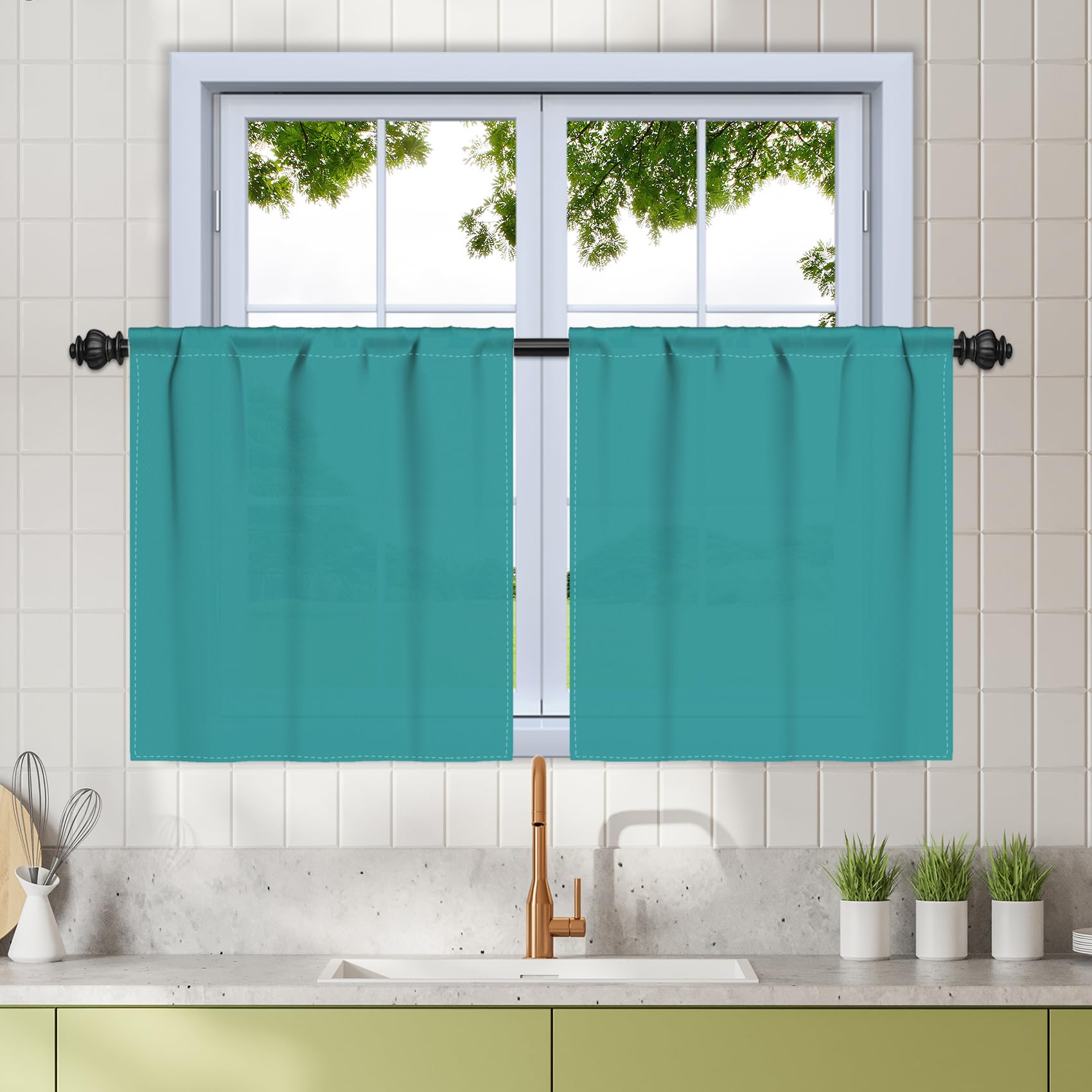 Rideaux de fenêtre pour cuisine et salle de bain effet lin Renaiss