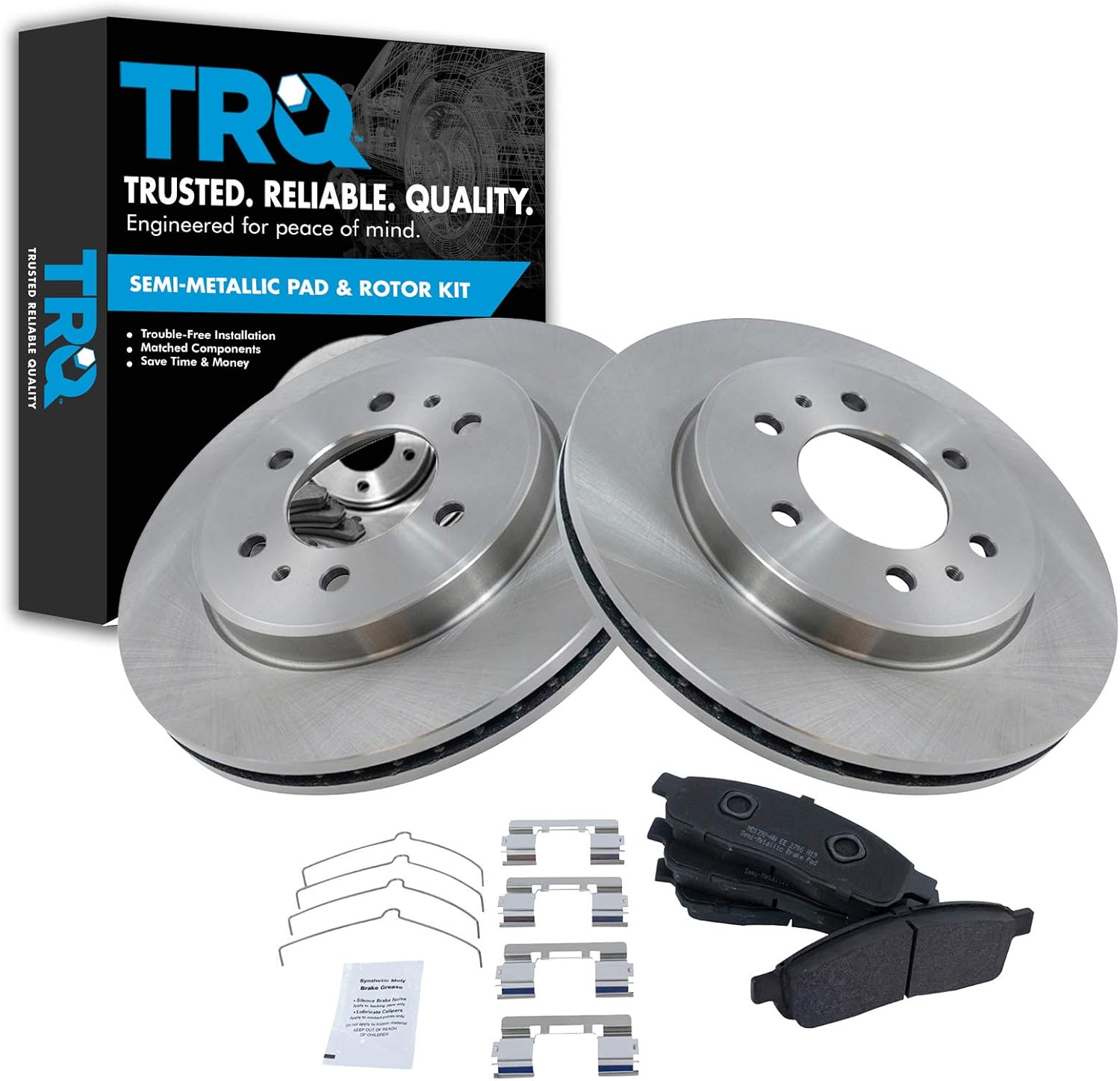 TRQ Front Brake Pad & Rotor Kit Brake Pads Brake Rotor Semi-Metallic Compatible with 2009 Ford F-150