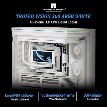 Thermalright Trofeo Vision 360 ARGB White CPU AIO Cooler,6.86-inch LCD Long Screen High-Performance 360mm Water-Cooled Radiator, IPS LCD Screen with 1280x480 Resolution,for AM4/AM5,Intel LGA1851/1700