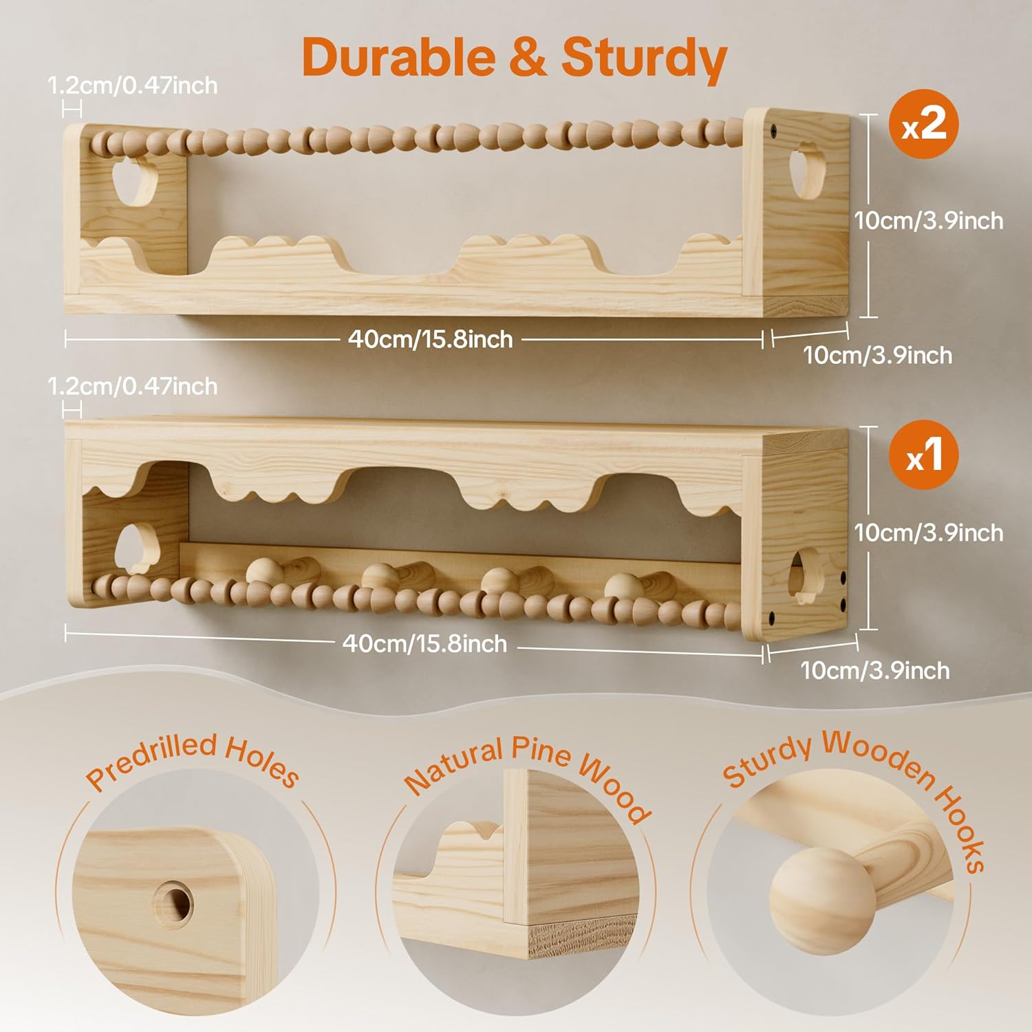 Nursery Shelves for Wall,3 Pack Pine Wood Nursery Floating Book Shelves,Scalloped Floating Shelves for Living Room and Bedroom Wall Decor