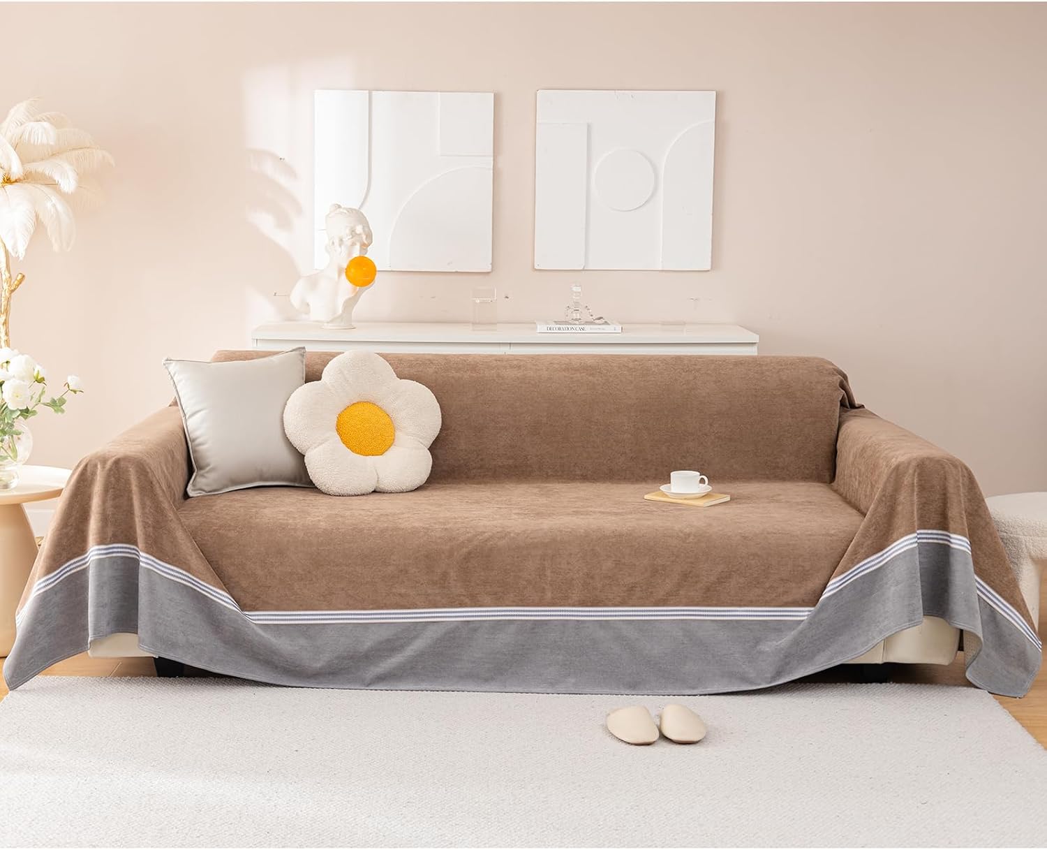 Funda de sofá impermeable para mascotas, fundas de sofá marrón para sofá seccional, fundas de sofá de estilo simple para sofá de 2 cojines,