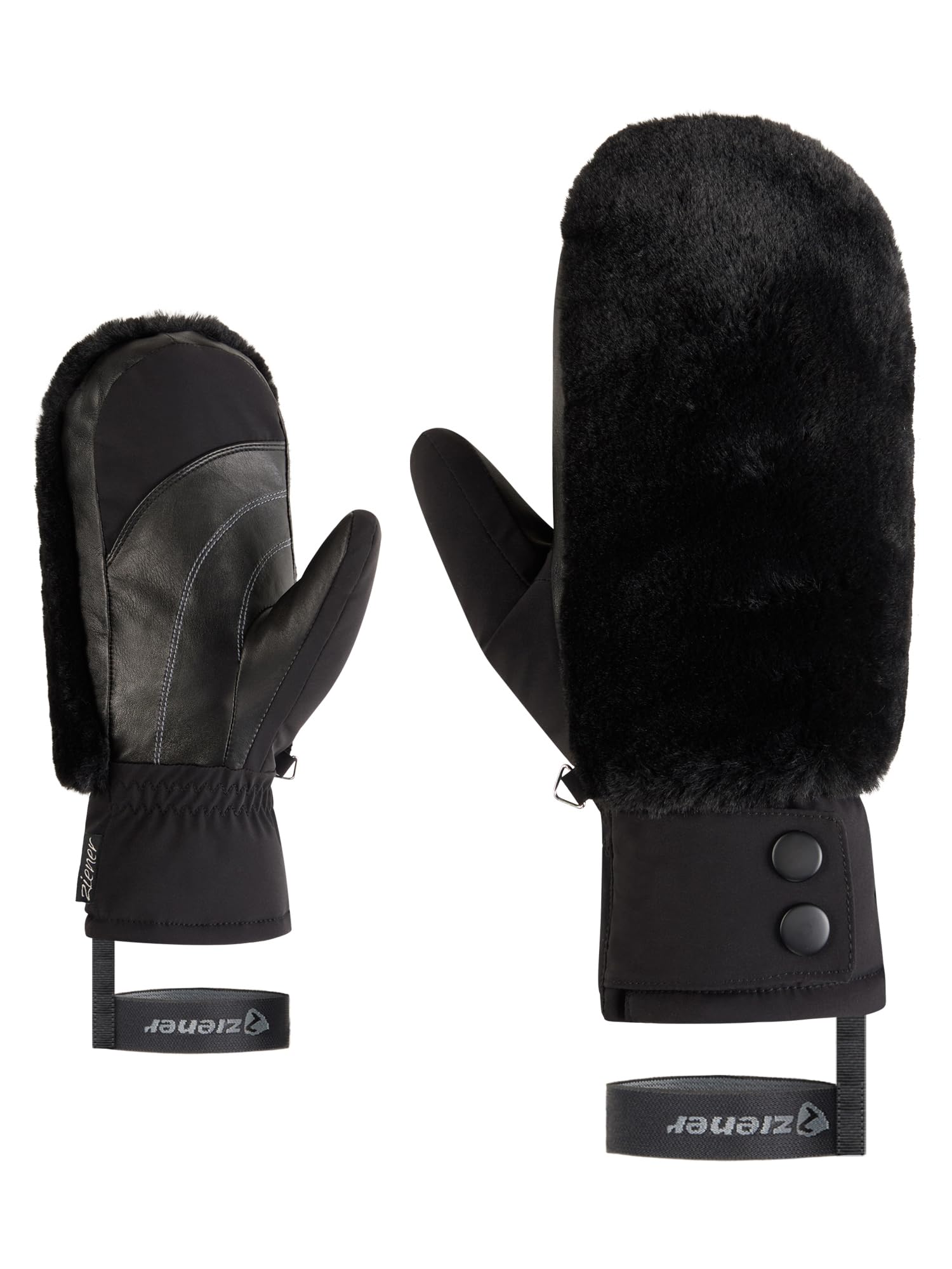 Ziener Katniss-Z - Muffolo da sci da donna, per sport invernali, termosifone, interno in pelle, pelliccia sintetica, nero, M