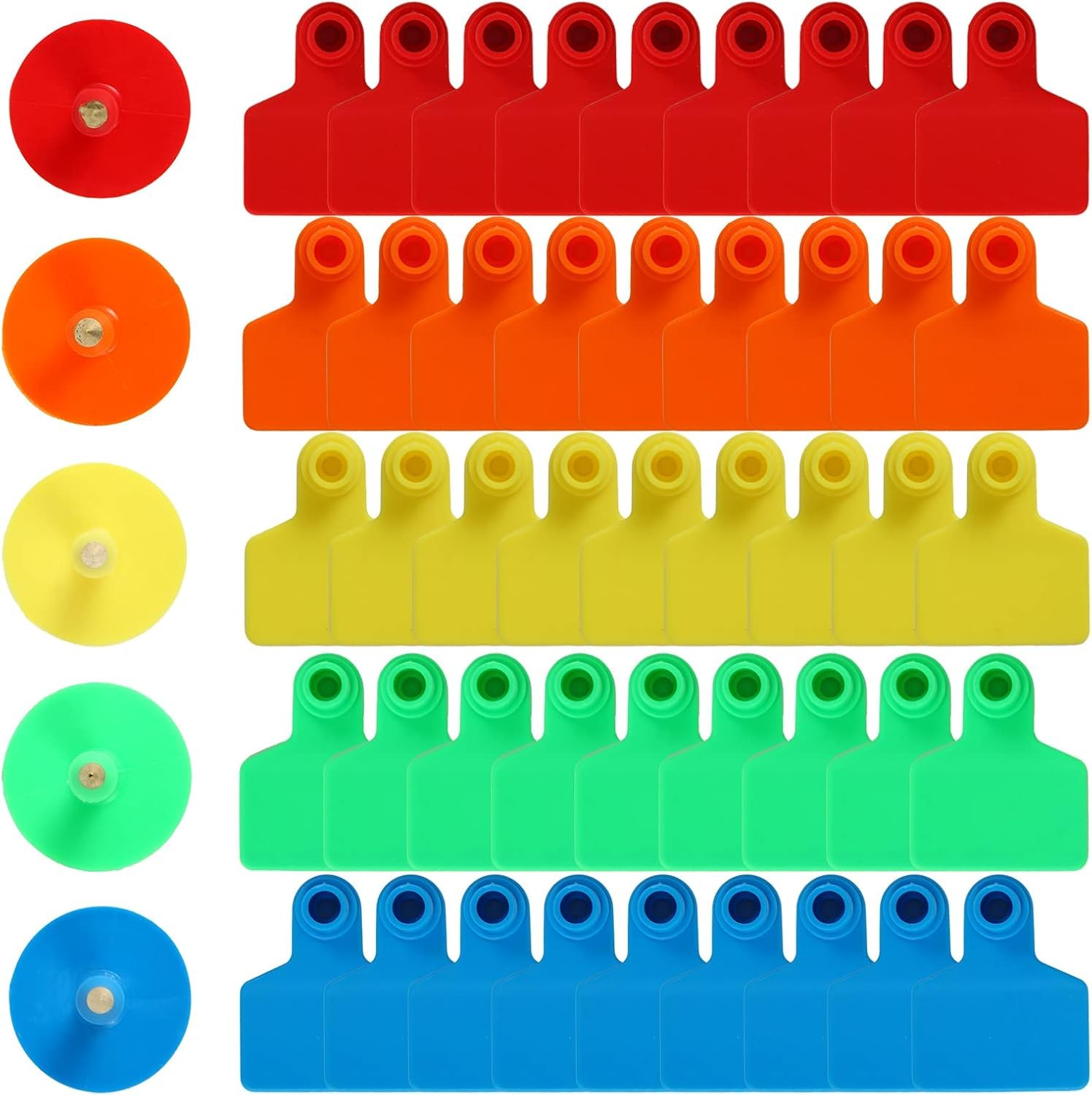 Dmbaod Mixed Colors 100Pcs Cattle Ear Tags, Blank Livestock Ear Tags For Cattle, Goats, Sheep, Pigs, Hogs, Cows, Calf,