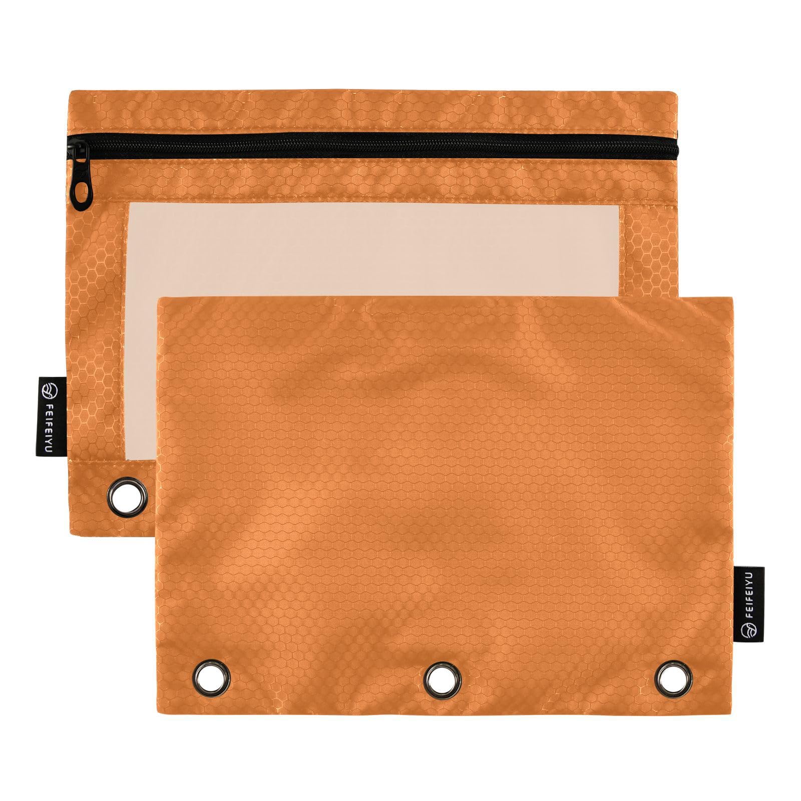 UMIRIKO Orange Pencil Pouch for 3 Ring Binder,2 Pack Binder Pencil Pouch with Clear Window Pencil Bags with Zipper & Reinforced Grommets,Pencil Case for Binder Chocolate 02