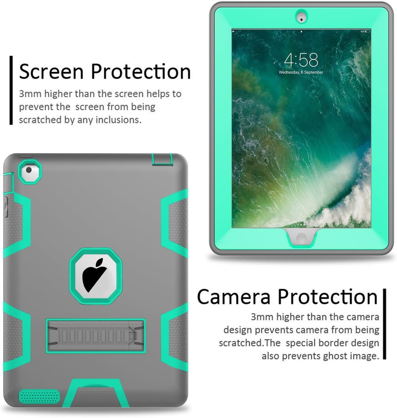 Topsky NTECeaq Shock-Absorption Three Layer Armor Defender Full Body Protective Case for iPad 2, 3, 4 Grey/Green