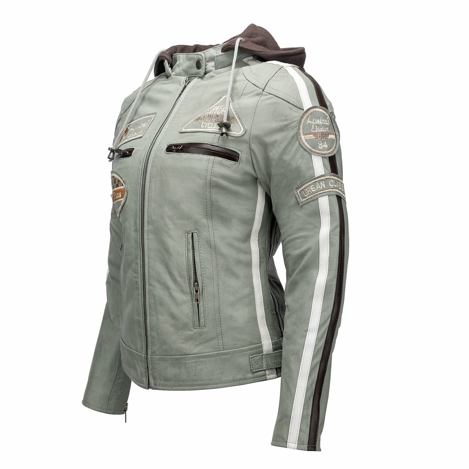 Urban Leather Damska kurtka motocyklowa Ur-162 z ochraniaczami, szara, L