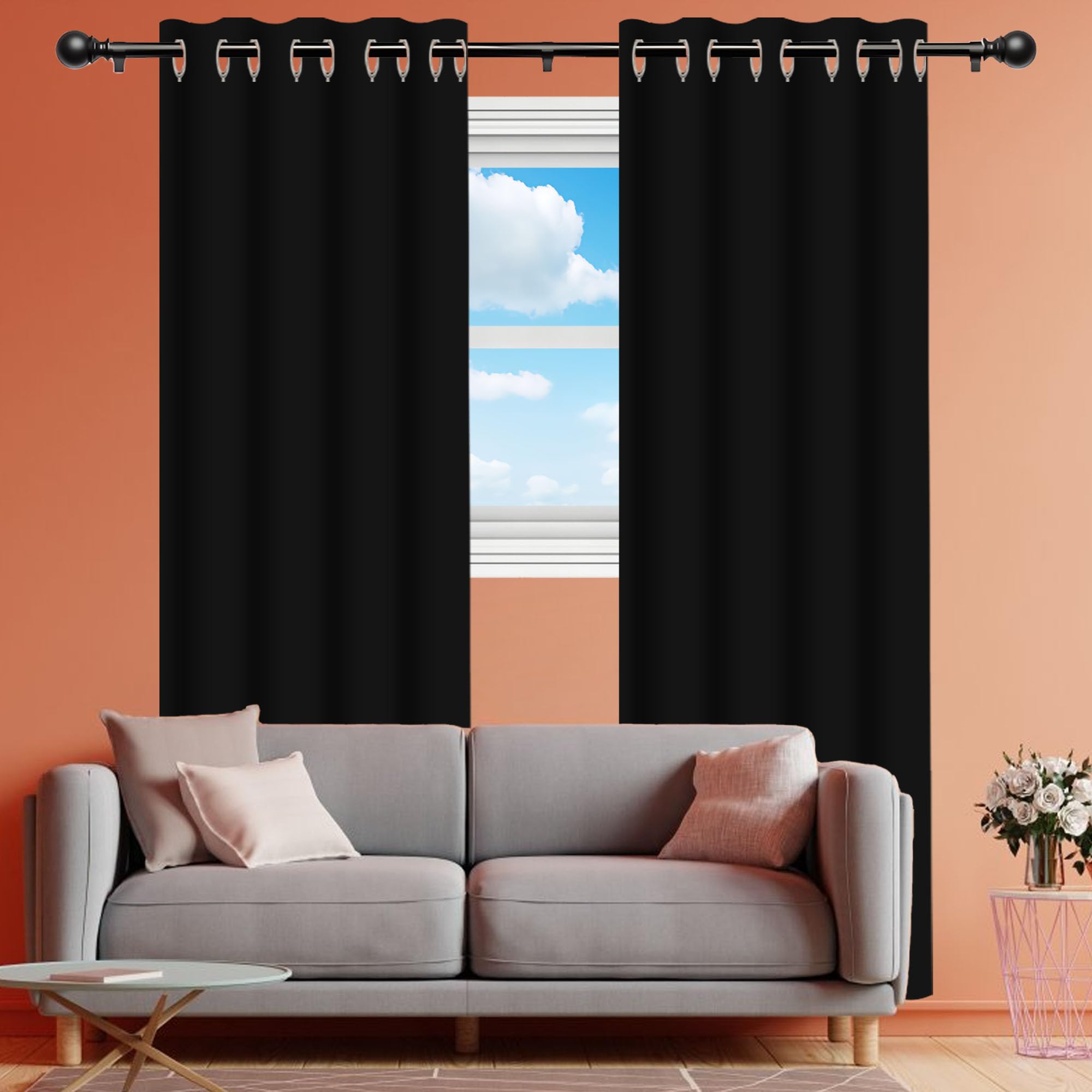 Rideaux occultants à oeillets noir 220 x 185 cm pour salon