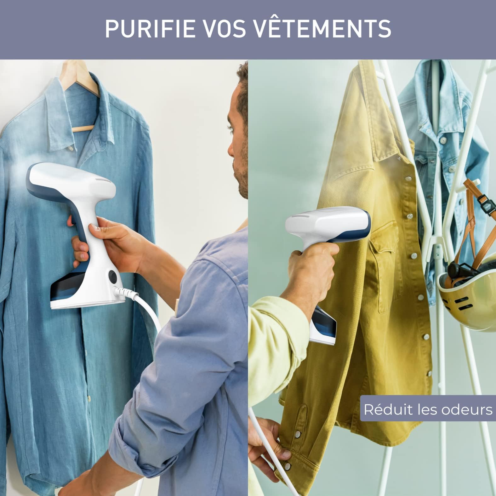 Calor Access Steam Easy Défroisseur vapeur, 1400 W, Débit vapeur 25 g/min, Temps de chauffe 15 secondes, Brosses microfibre anti-poussière, tissus épais, tissus délicats, Crochet porte, Bleu DT7170C0