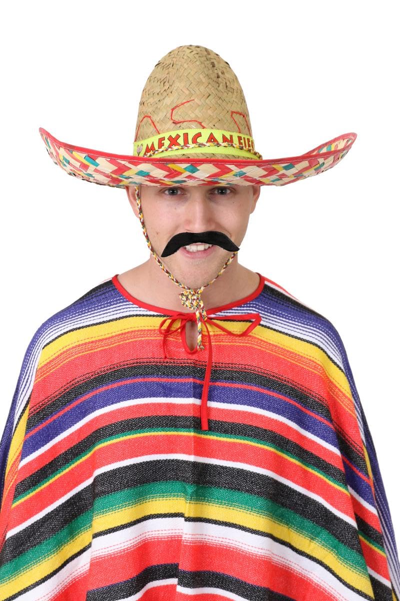 Disfraz mexicano para adultos – Poncho, sombrero y bigote falso – talla única