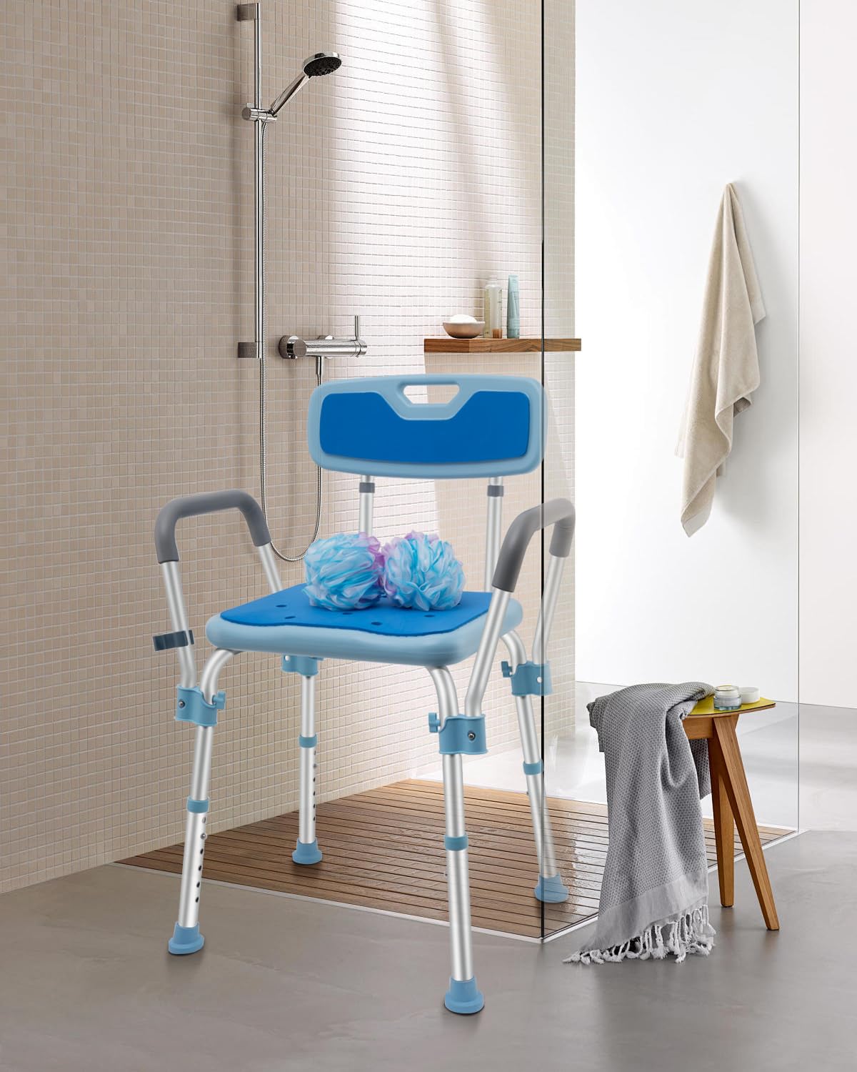 Sedia da doccia per doccia interna, panca da doccia per anziani e disabili, resistente sedia da bagno con braccioli e schienale, sedia da bagno per vasca da bagno, sedie da doccia per anziani