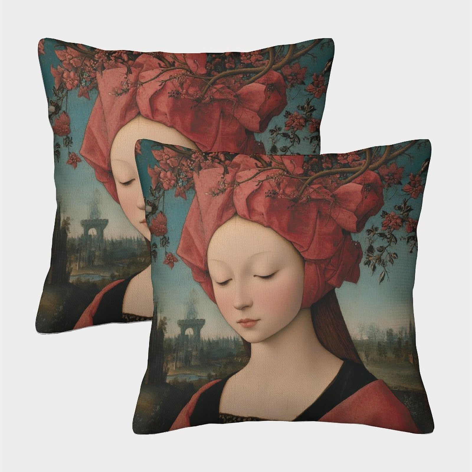 kaiyun 2 Pack 3D Renaissance Style,Beautiful Woman Theme Square Cushion Cover Decoration Pillow Cover Suitable for Home Sofa Bedroom Living Room 50x50cm