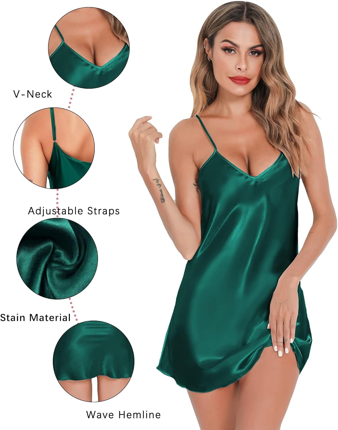 Lovasy Women's 2 Pack Silk Nightgown Sexy Lingerie Satin Sleepwear Negligee V Neck Chemise Nightwear Mini Slip Dress S-XXL - Image 4