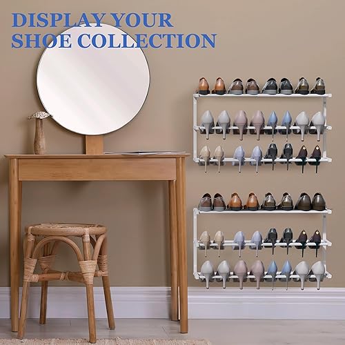 Miniatura 6 de Paquete de 2 zapateros para montar en la pared, zapatero colgante de 3 niveles con capacidad para 24 pares, soporte organizador de zapatos de metal