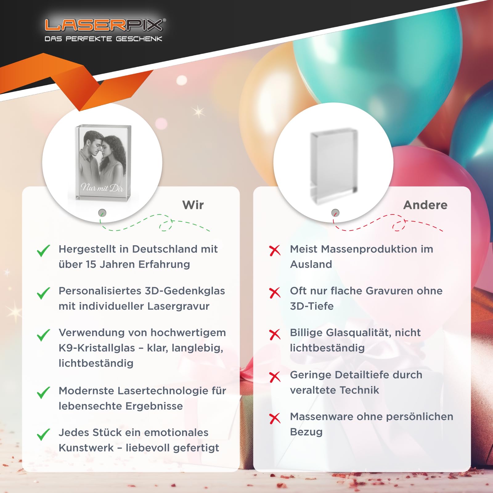 3D Foto Glasblock Katze - Personalisiertes Gedenkglas für Haustiere mit Wunschtext Gravur, Abschied nehmen Tiere Hund, Pferd, Hochwertige Lasergravur in Kristallglas Denkmal