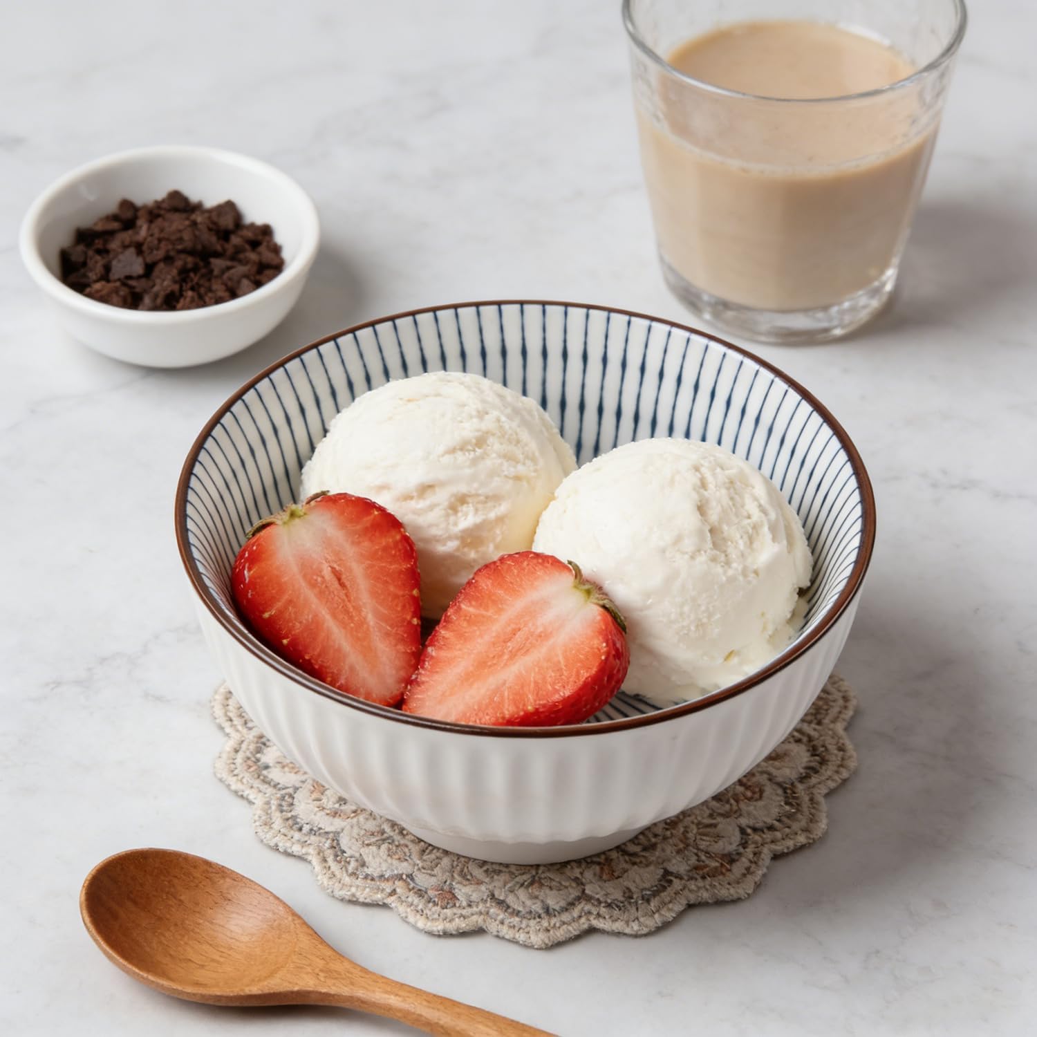 QINLANG 6 Inch Blue and White Porcelain 30 oz Bowls Set of 6 for Soup, Cereal, desserts, ice cream and Rice - Mixing Pattern