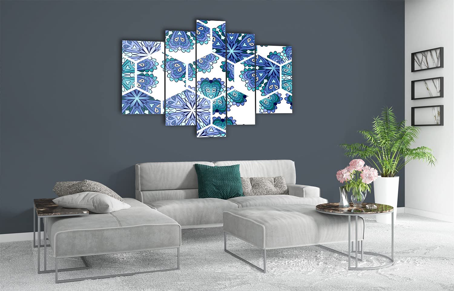 Tulup Glasbild Wandbild 170x100cm Wandkunst 5 Teile Gehärtetem Sicherheitsglas Küche & Wohnzimmer Akrylglas - Elemente Mandala