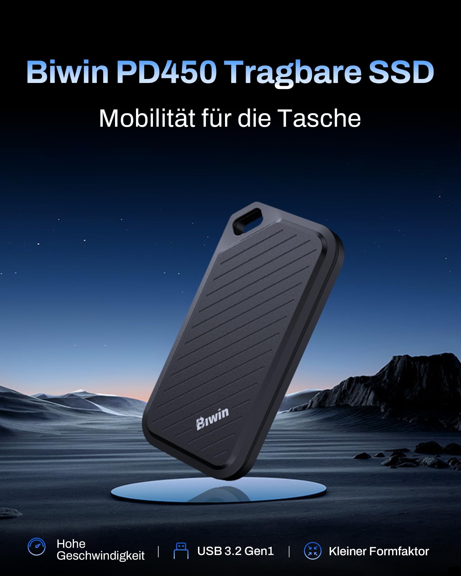 BIWIN PD450 Externe SSD 1TB - Bis zu 430 MB/s Type-C USB 3.2 Gen 1 Portable Solid State Drive - Tragbare für Mac/PC/Android/iPhone/Gamer