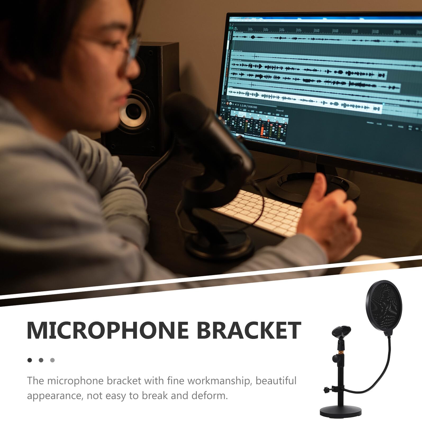Soporte Negra Profesional de Escritorio de Micrófono con Base Redonda | 1 Juego, Metal y Plástico, para Broadcasting y Podcasting, Sujeción Firme y Colocación Estable