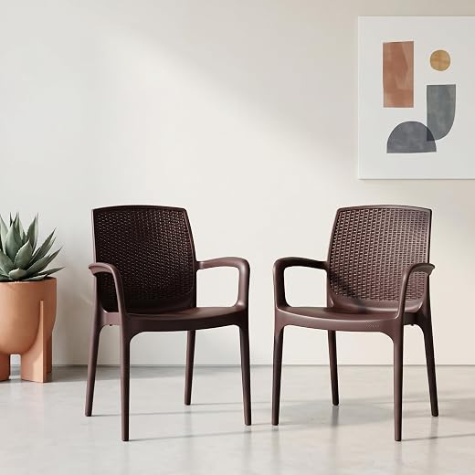 Oaknest Supreme Texas Premium Plastic Chair with Armrests | Rattan-Style Back | Fully Pre-Assembled Indoor &amp; Outdoor Seati...