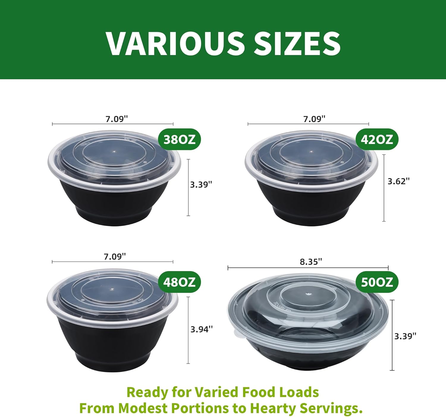 Meal Prep Bowls Containers, 50 Sets 48oz (100-Piece) Plastic Bowls with Lids for Soup Salad, Disposable To Go Food Storage Container, Round Lunch Box, BPA Free, Microwave/Dishwasher/Freezer Safe - Image 7
