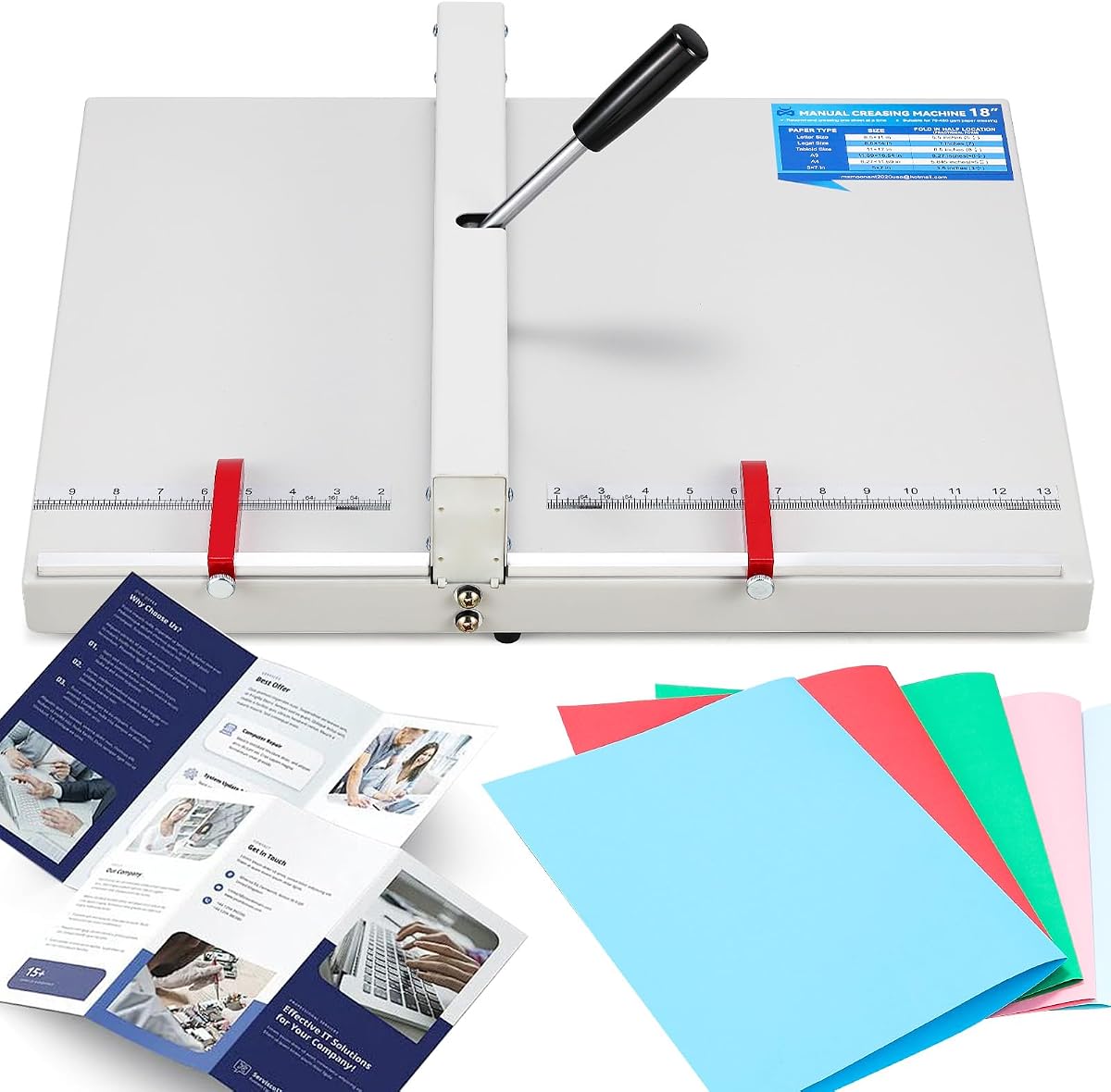 Máquina plegadora manual Mxmoonant de 18 pulgadas, con escala imperial, para 70-450 GSM | Máquina plegadora de papel para tarjetas de visita, invitaciones, manualidades, folletos y portadas