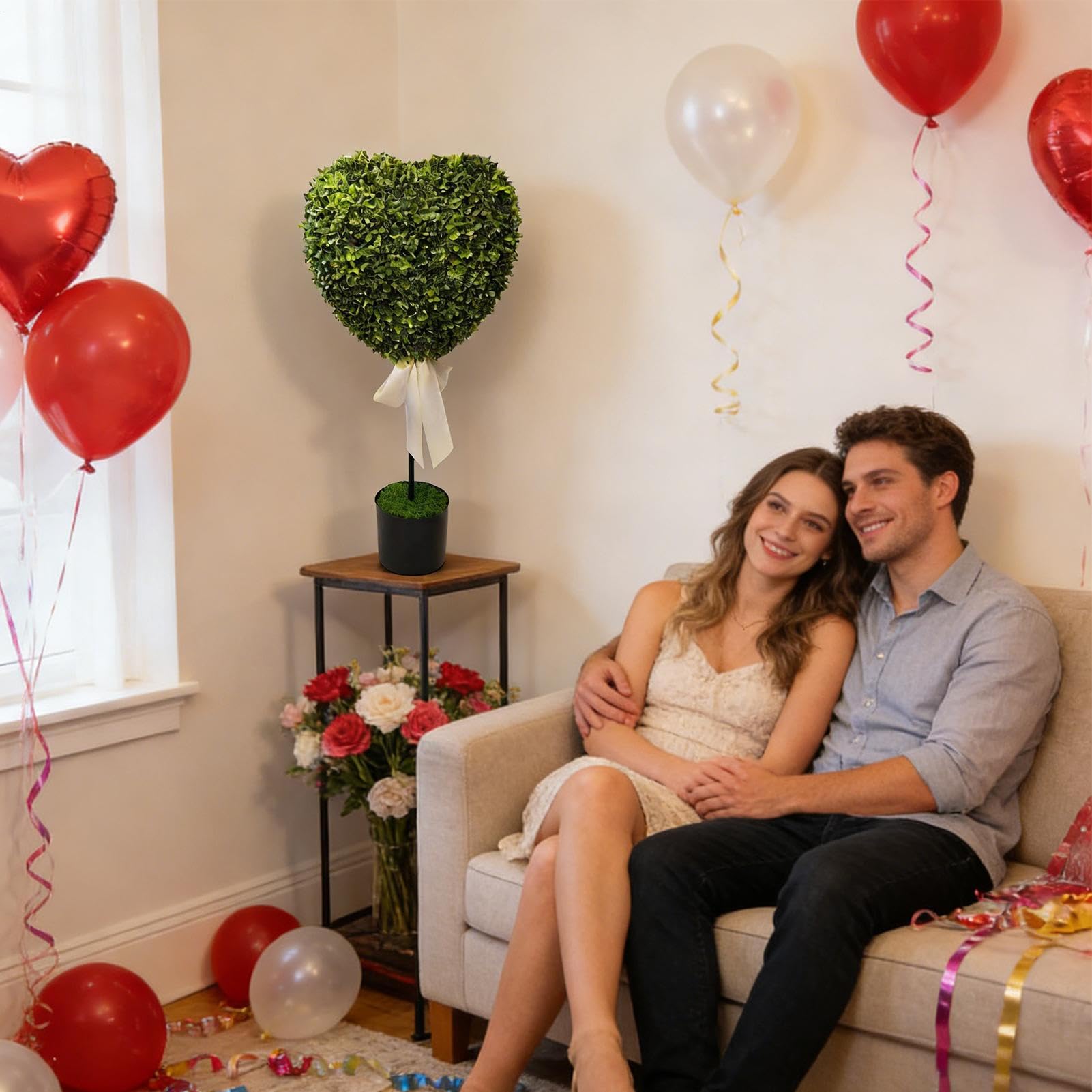 Topiaria Artificial Decoración San Valentín Corazón Artificial Hogar