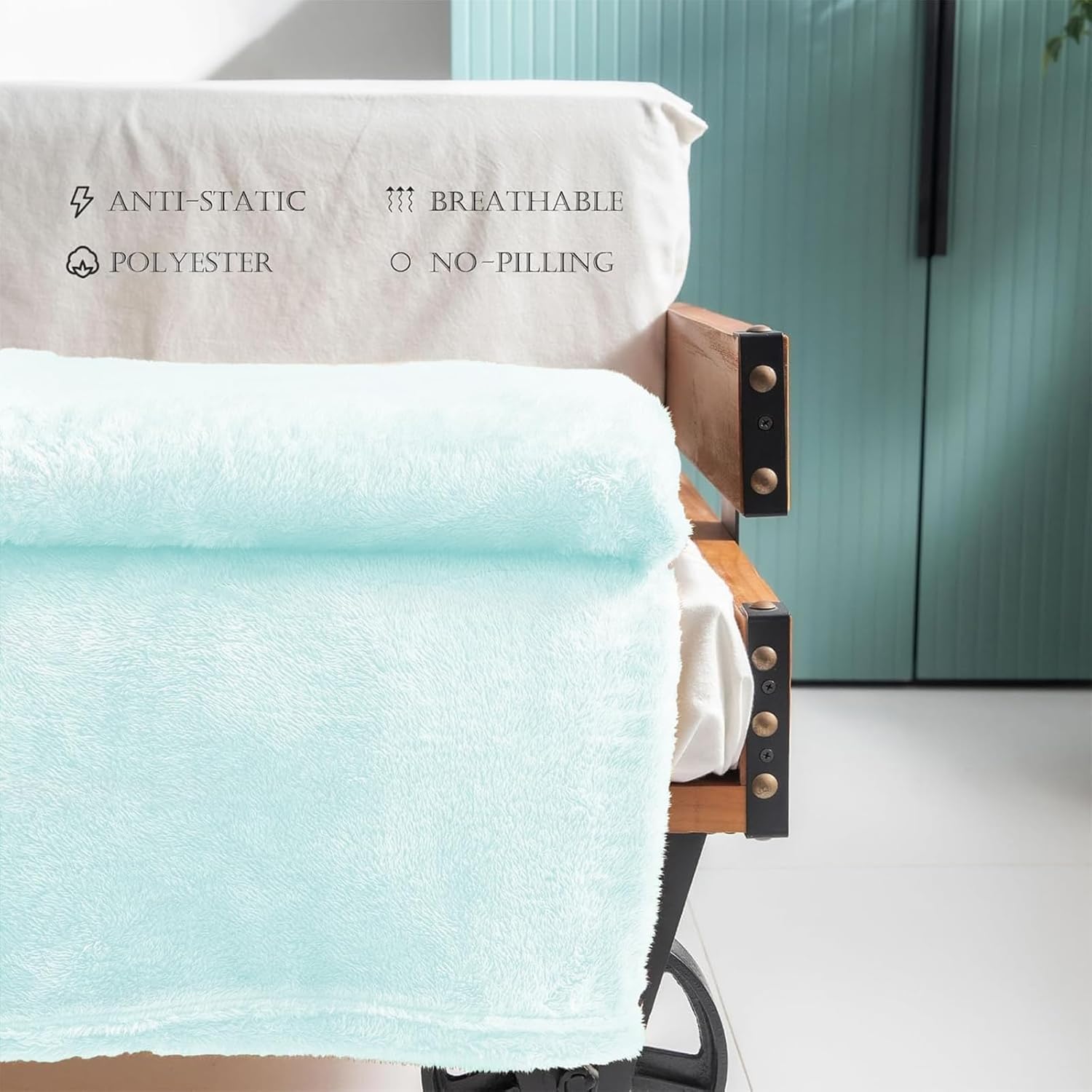 Exclusivo Mezcla Plush Fuzzy Fleece Throw Blanket Extra Large, Super Soft, Fluffy and Warm Blankets for Couch, Bed, All Season (Mint Green, 50x70 inches) - Image 5