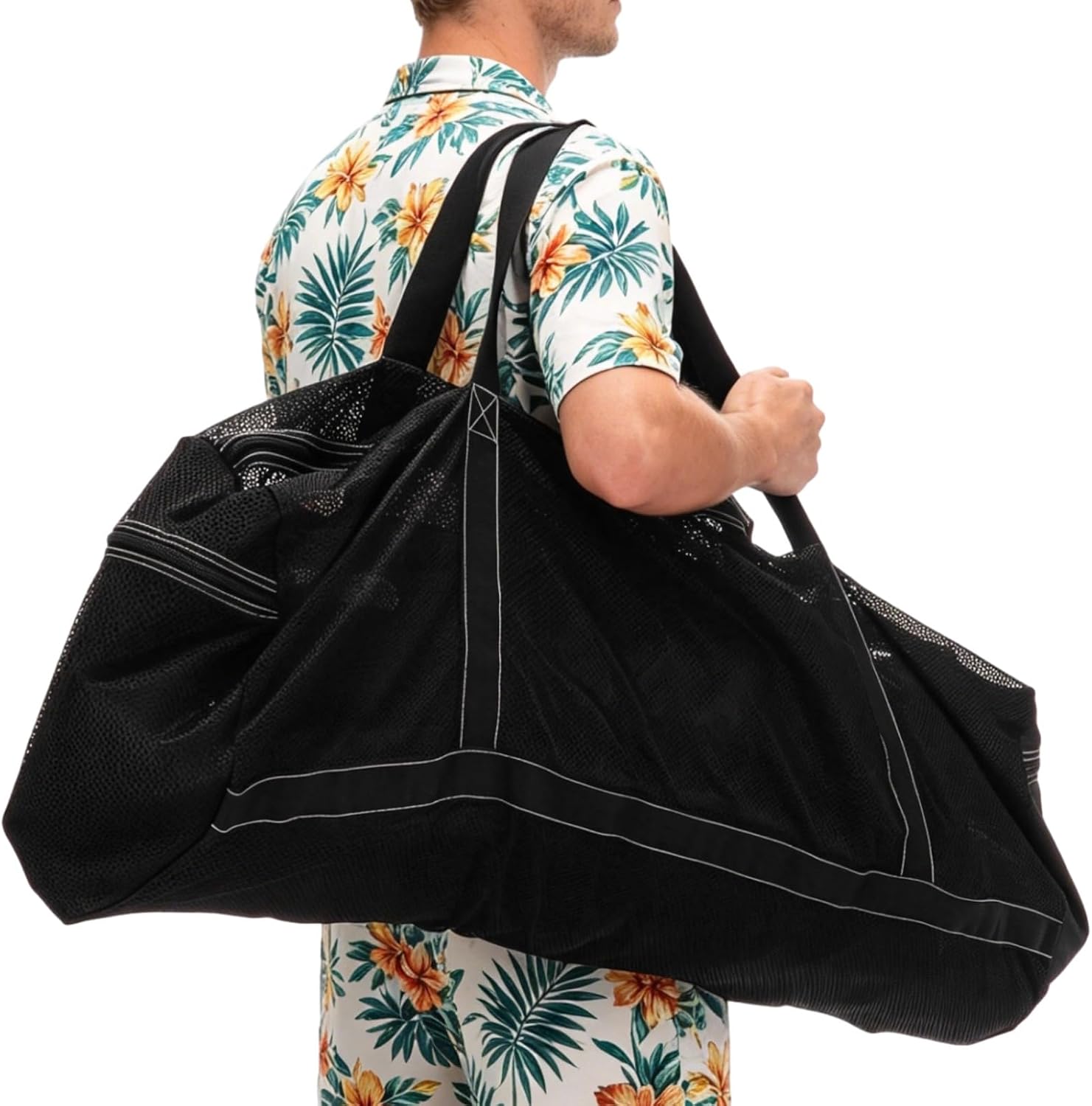 Black Mesh Duffle Bag, 37 x 15 x 15 in Extra Large Beach Carry Bag for Scuba Dive or Snorkel Gear, Polyester Storage Sack for Beach, Pool Swimming, Travel, Sports