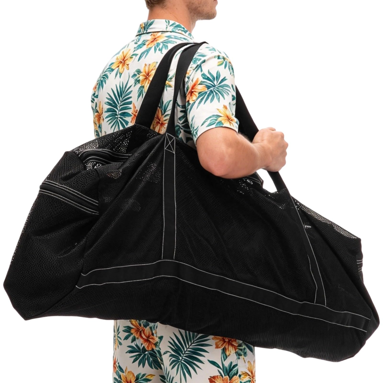 Schwarze Netztasche, 94 x 38,1 x 38,1 cm, extra große Tragetasche für Tauch- oder Schnorchelausrüstung, Polyester-Aufbewahrungstasche für Strand, Pool, Schwimmen, Reisen, Sport, Schwarz