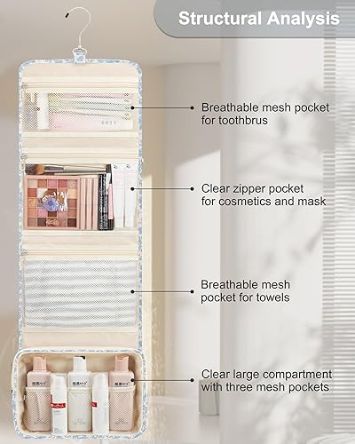 Miniatura 14 de Neceser colgante de viaje para hombres y mujeres, kit de viaje, bolsa de afeitar, impermeable, organizador de maquillaje para baño, ducha, azul