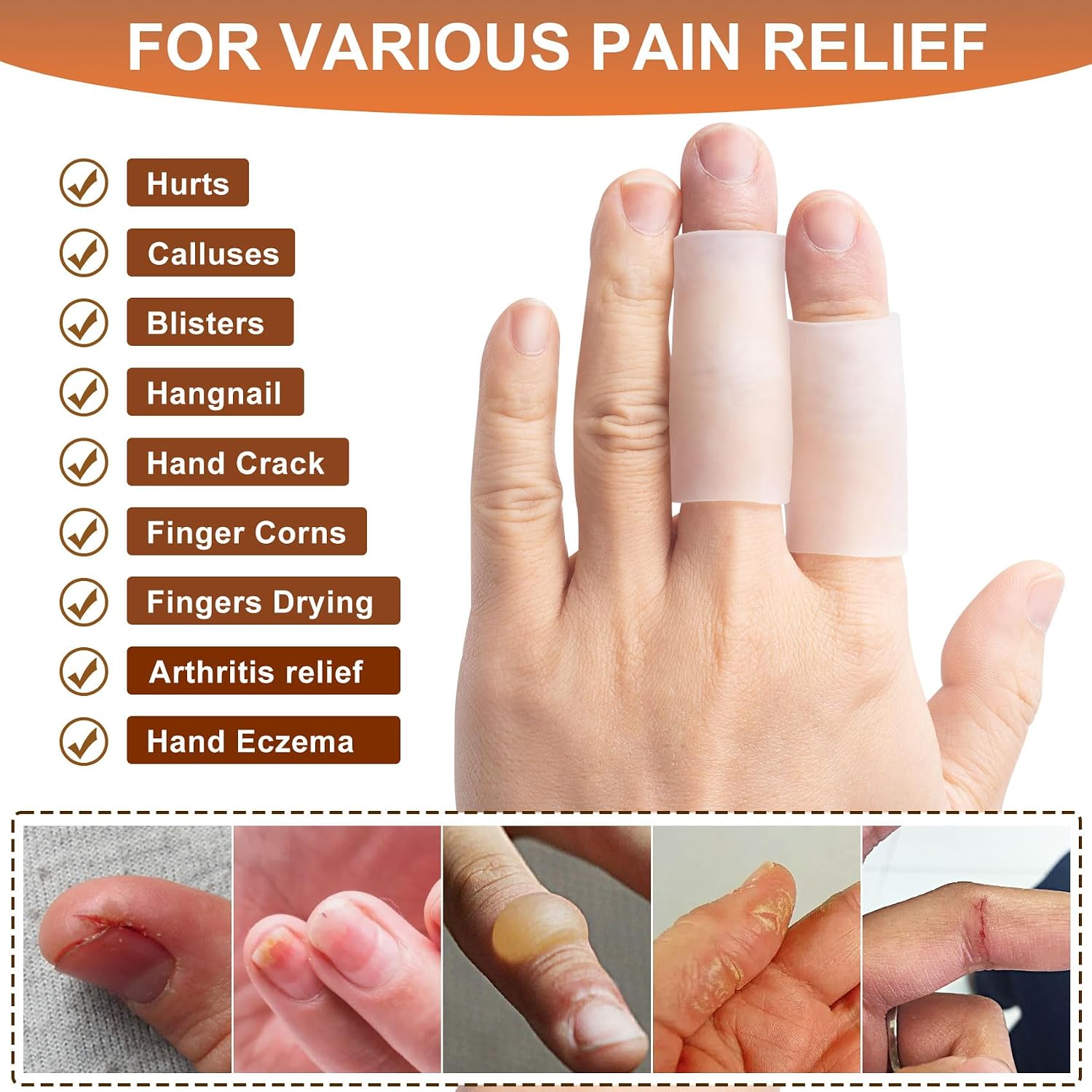 HINZIC 4pcs Gel Finger Sleeves, Silicone Finger Support Protectors, Elastic Finger Cushions Cover for Trigger Finger Arthritis Fingertip Cracking- Clear