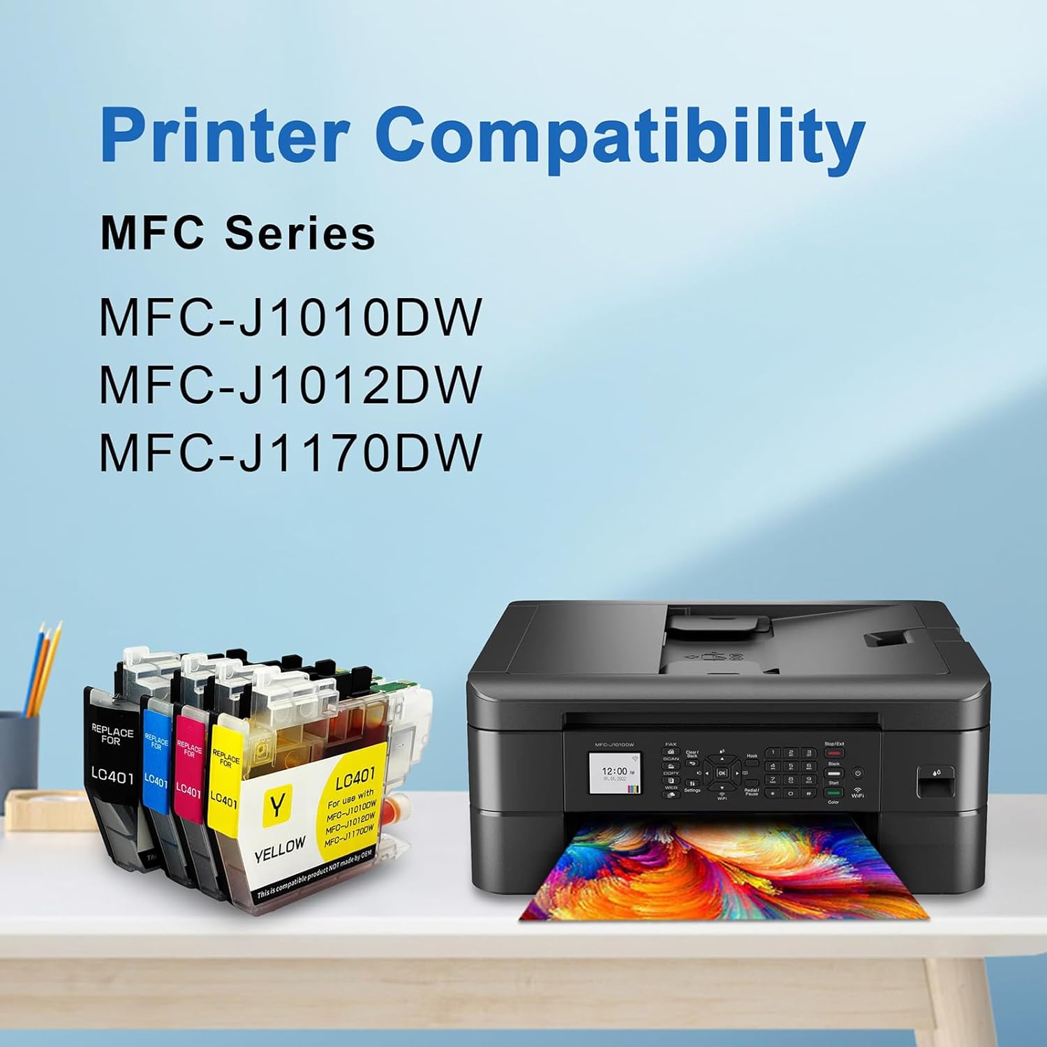 LC401XL Ink Cartridges for Brother Printer, 550 Page High Yield, Compatible with LC401/LC401XL for MFC-J1010DW MFC-J1170DW MFC-J1012DW DCP-J1800DW Printers, 4-Pack Black Cyan Magenta Yellow