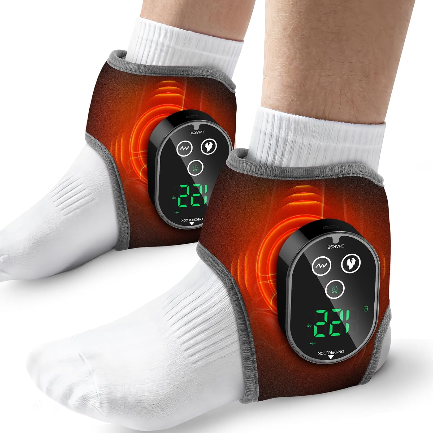 2PCS Cordless Ankle Heating Pads, Foot and Ankle Massager with Heat, Rechargeable Heated Foot Brace Wrap, 3 Vibration and 4 Heating Modes