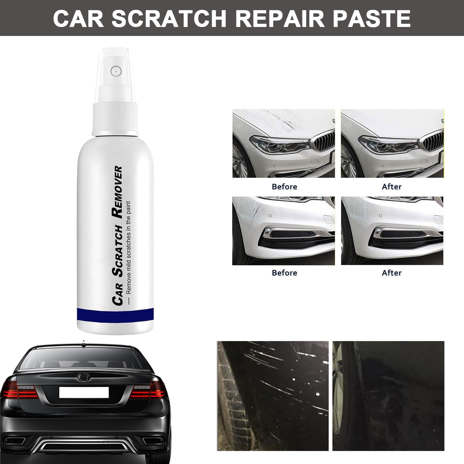 Spray Réparation Rayures Voiture 50ml - Élimine Rayures Légères Et Tourbillons, Compatible Toutes Couleurs
