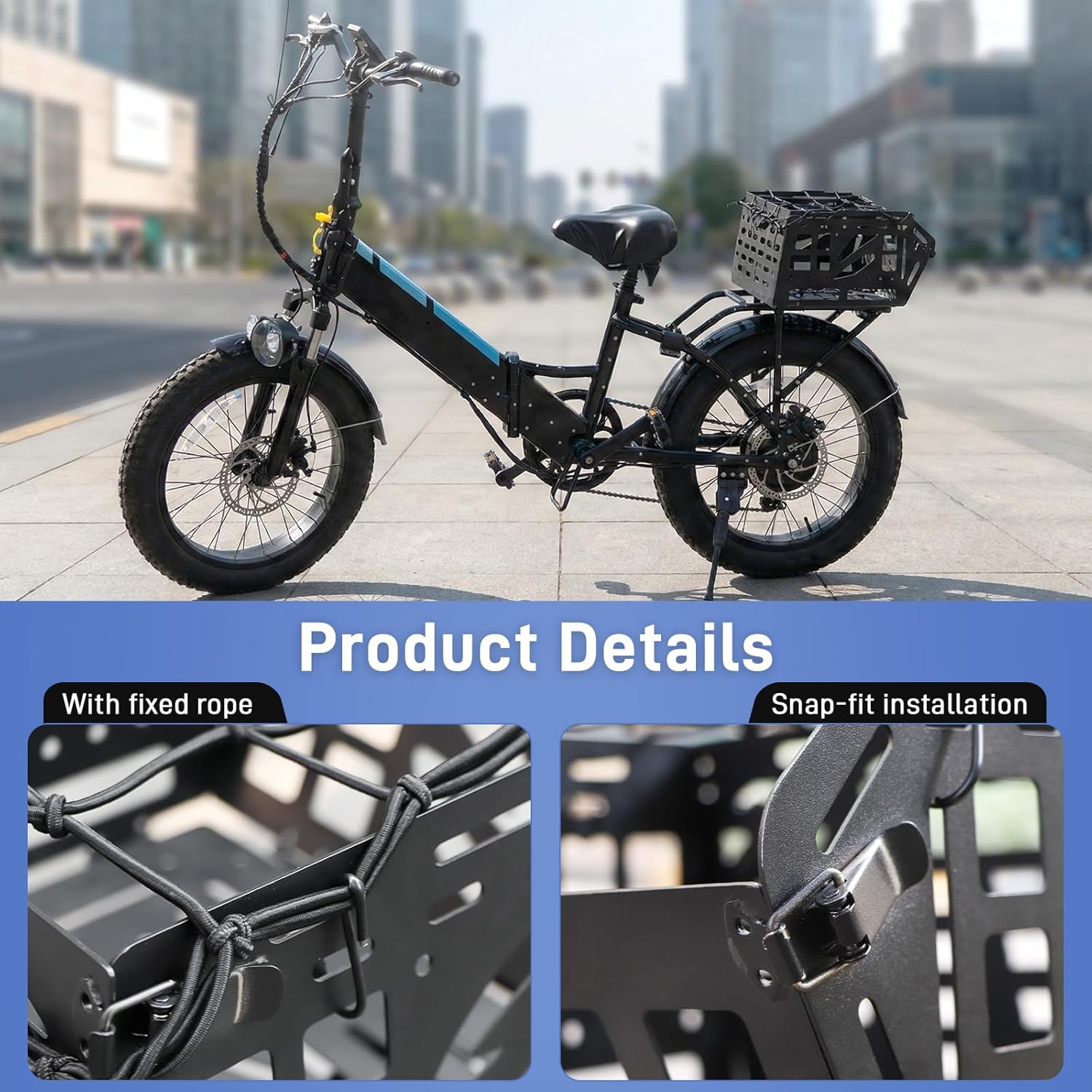 Basket for Lectric XP/XP Lite/XPremium/ONE, Rear Folding Large Rear Basket with Cargo Net, Heavy Duty Travel Carrier Accessories for Lectric