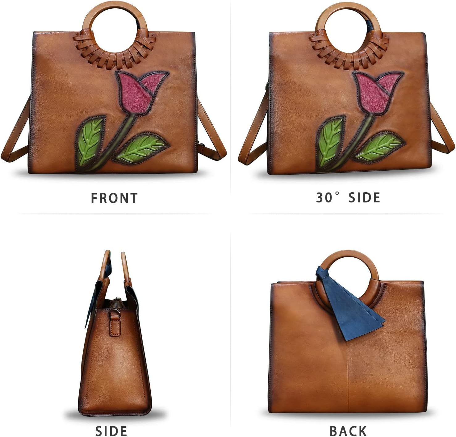 Genuine Leather Top Handle Handbag for Women Vintage Satchel Retro Cowhide Handmade Crossbody Bag Purse